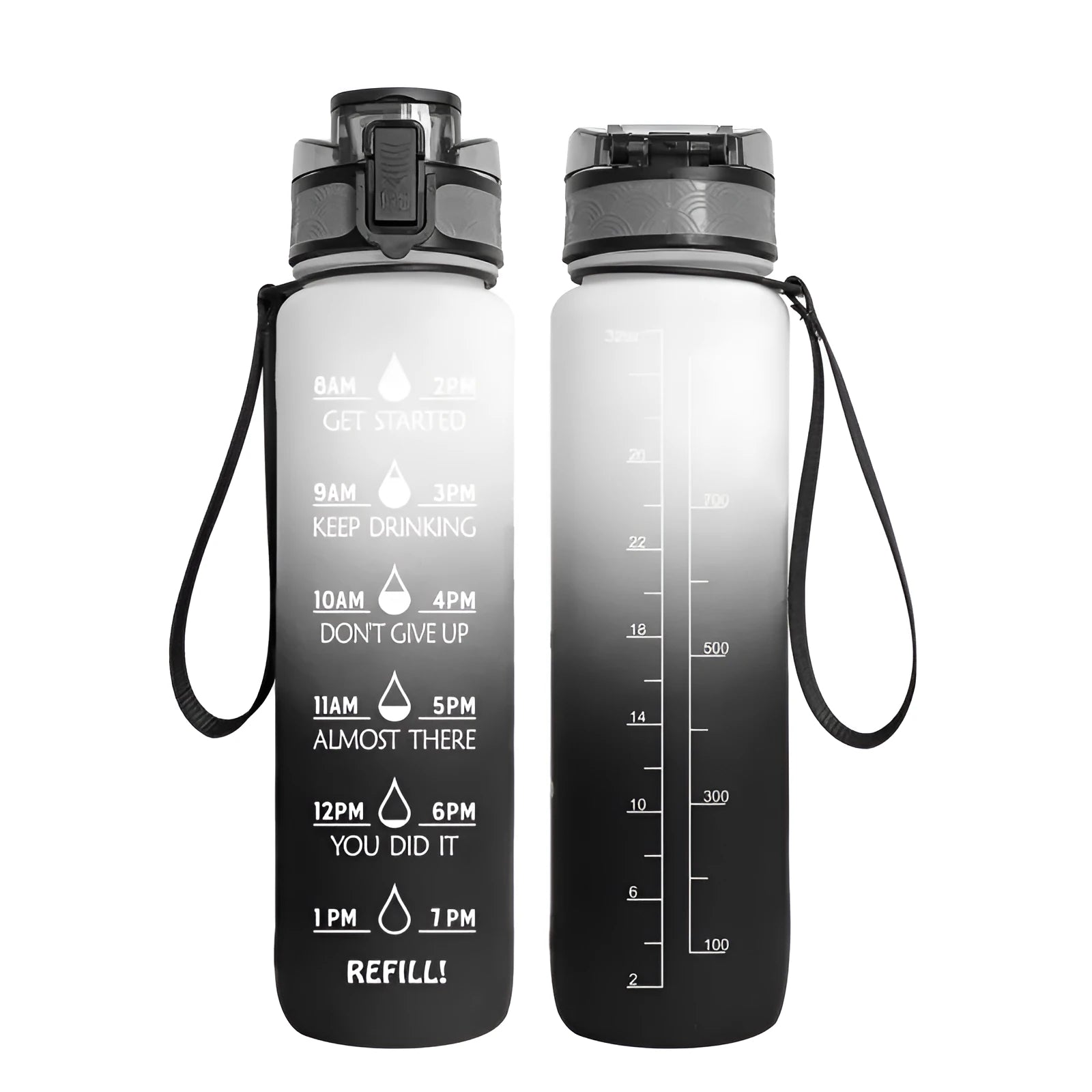 Transparent 1000ml sports water bottle with fruit infuser showing BPA-free Tritan construction
