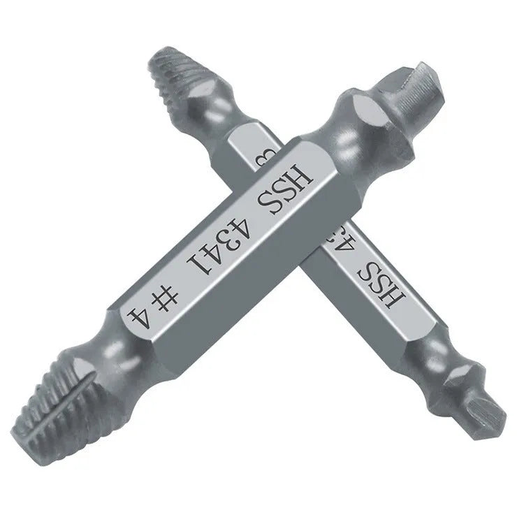6-piece high speed steel 4341 slip-tooth head screw extractor set on a neutral background