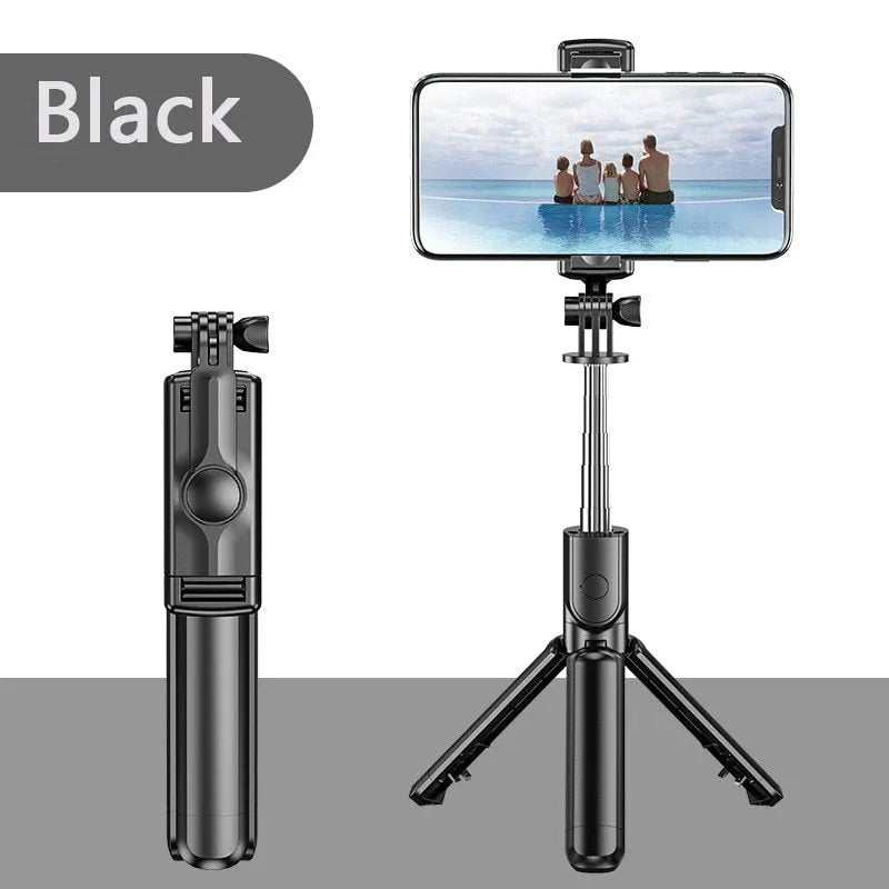 Bluetooth selfie stick S03 in Black with aluminium alloy arm and plastic handle, includes remote control