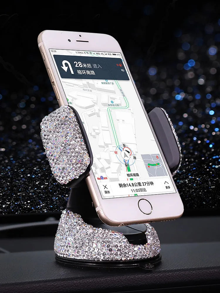 Crystal rhinestones phone holder car diamond style ABS plastic 9.5x7.5cm Black drill