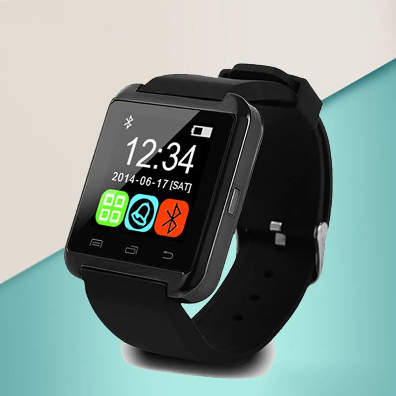 U8 Smart Bluetooth Watch in black, red, or white on a wrist, showing call display.