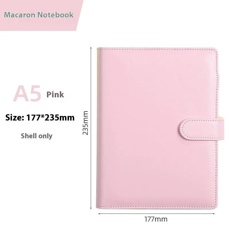 A5 PU leather loose-leaf binder notebook shell with zipper closure in a solid colour.