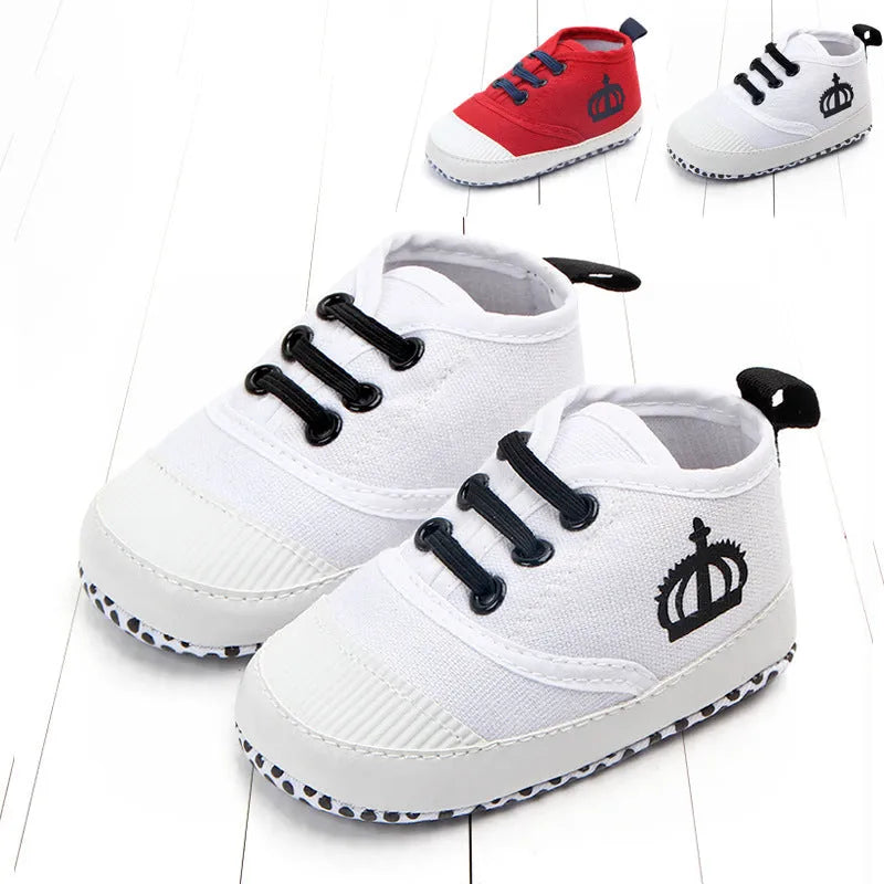 Canvas toddler shoes in red and white with cotton upper and elastic band