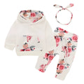 White cotton hooded tracksuit for baby girls with long sleeves and trousers