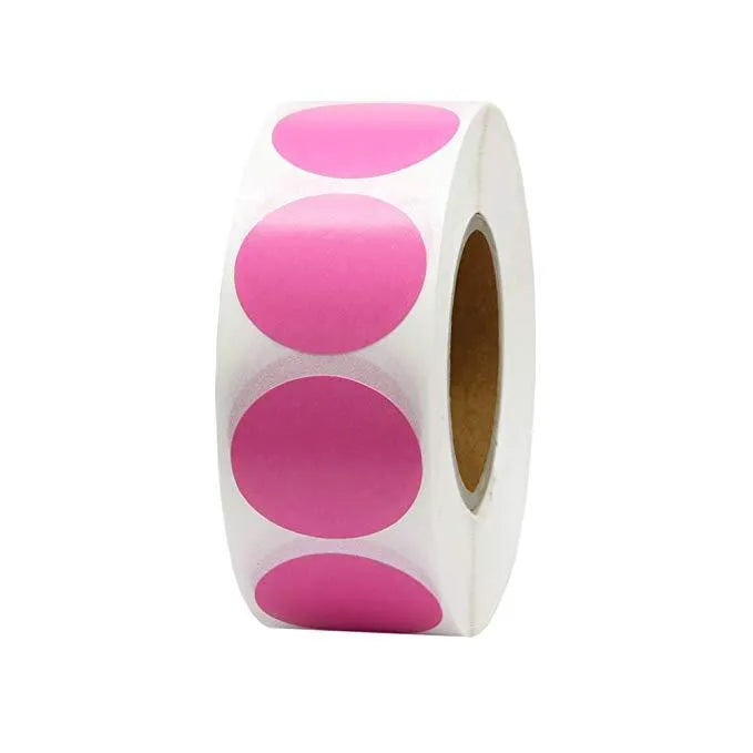 Roll of 500 chroma label colour code stickers, 2.5cm each, in ten colours with permanent glue