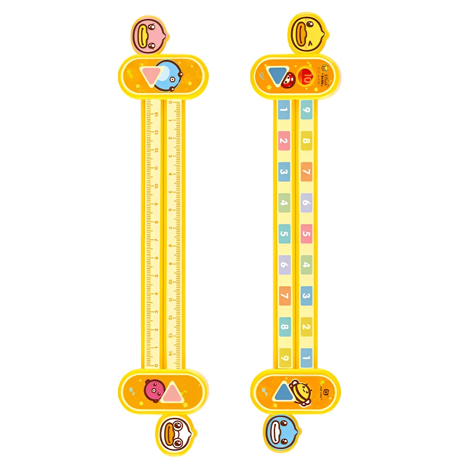 Yellow plastic children's digital resolution ruler with cartoon graphics measuring 24.5 cm long