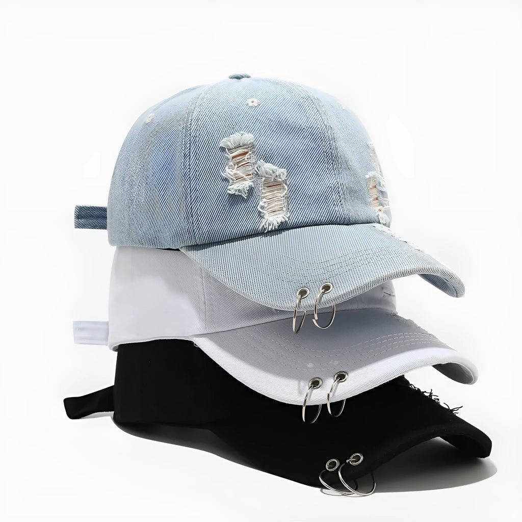 Men's denim peaked cap dome crown adjustable sunshade hat black white light blue jeans street hip hop style