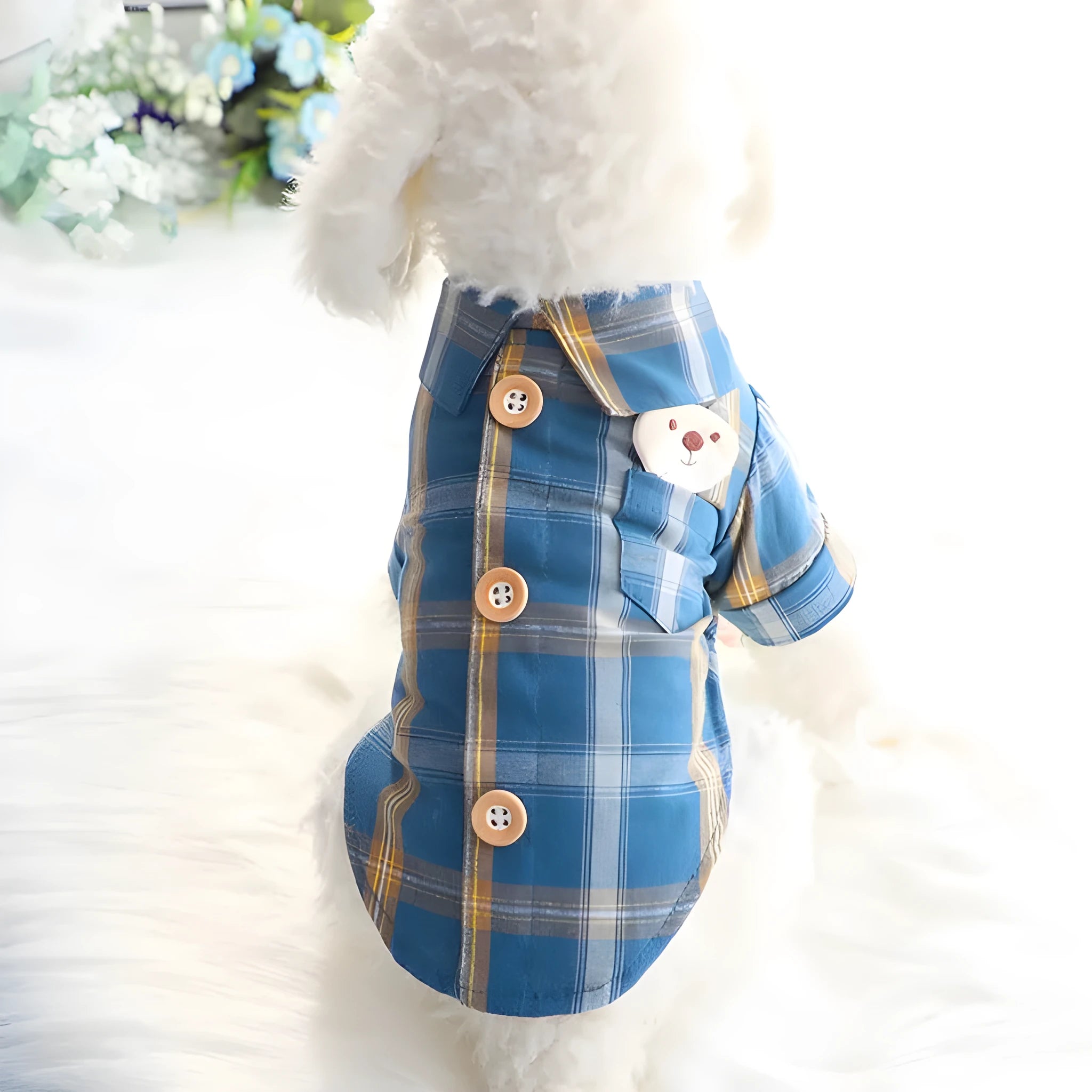 Pet shirt in soft cotton with two feet design, available in blue, red, and rice brown for dogs and cats