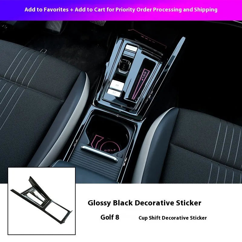 Car interior gearshift panel decoration frame in bright black ABS plastic finish