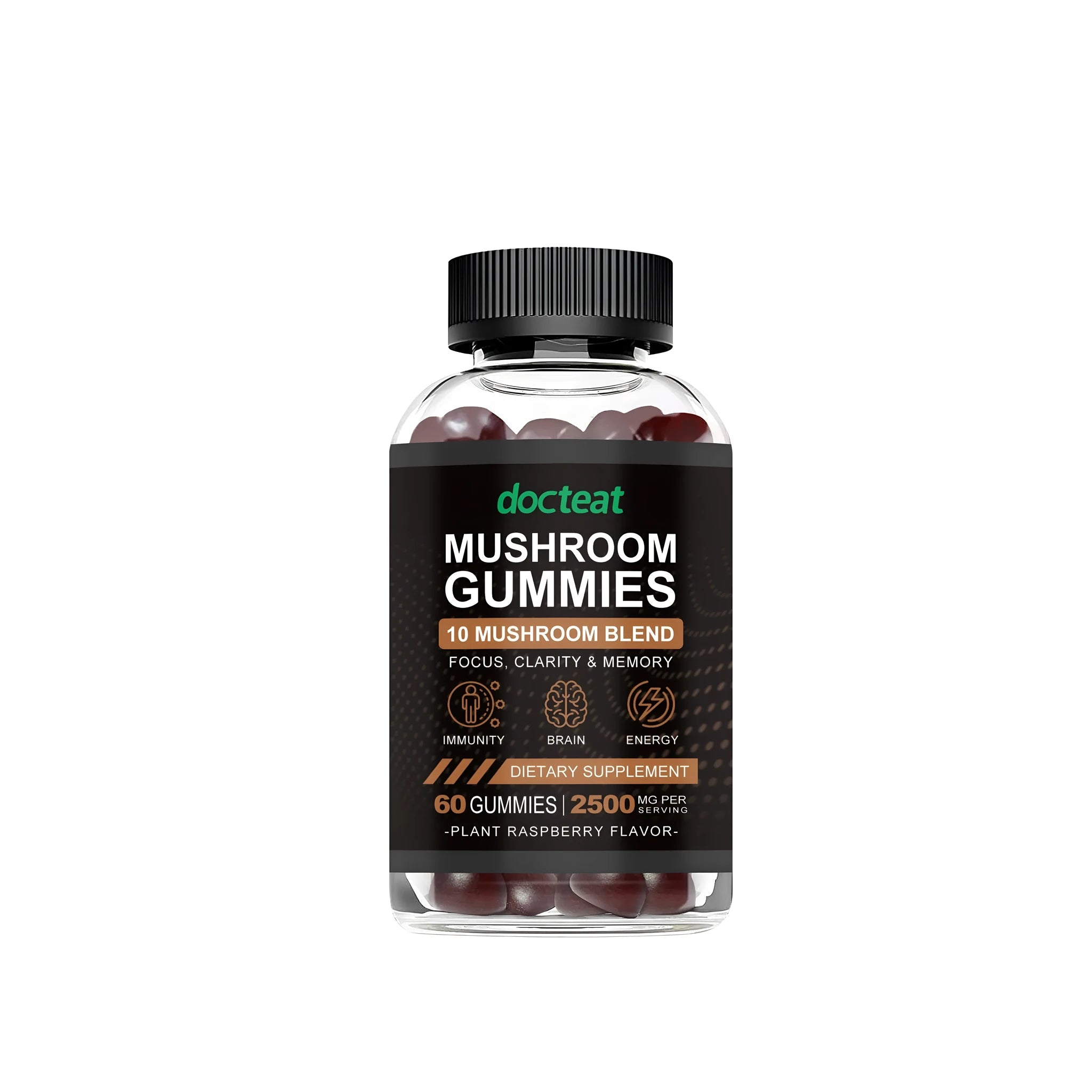 60 mushroom gummy supplements in PET packaging for daily nutrition
