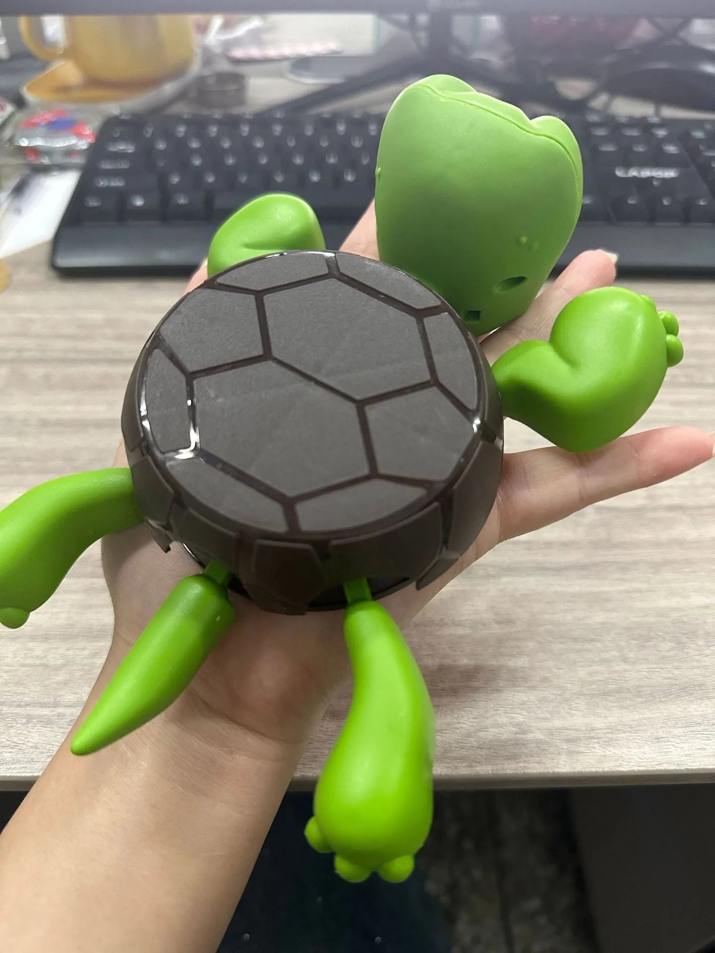 Turtle-shaped ABS plastic coaster in light green colour for heat insulation