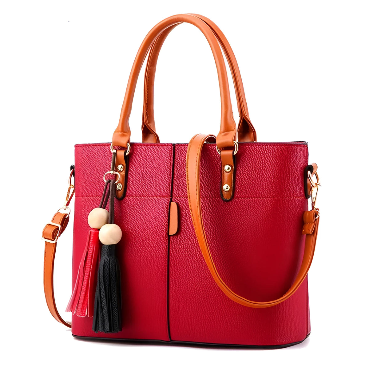 Women's PU leather crossbody shoulder bag in Black with silver-tone clasp, worn over shoulder