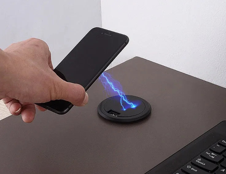 60mm round embedded wireless phone charger for installation in desks and bed heads