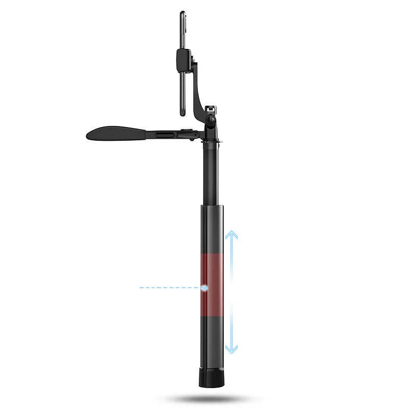Black aluminium Bluetooth selfie stick tripod with remote control extended to different lengths