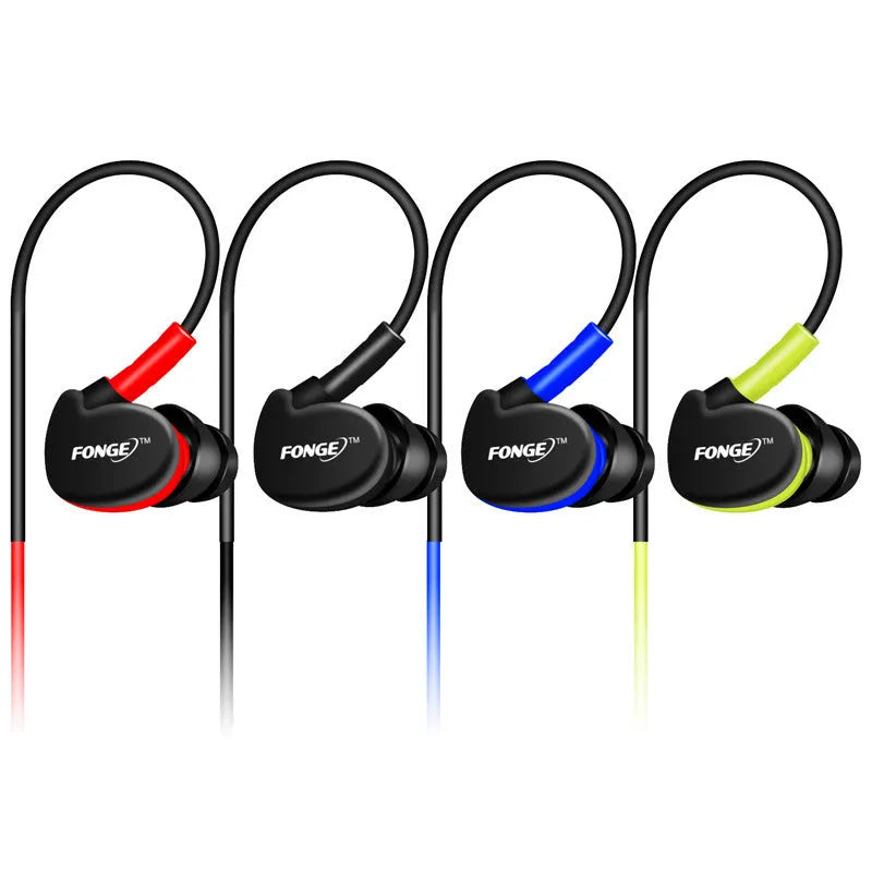 Red ear-hook wired headset with microphone and 3.5mm plug on a 1.2m cable.