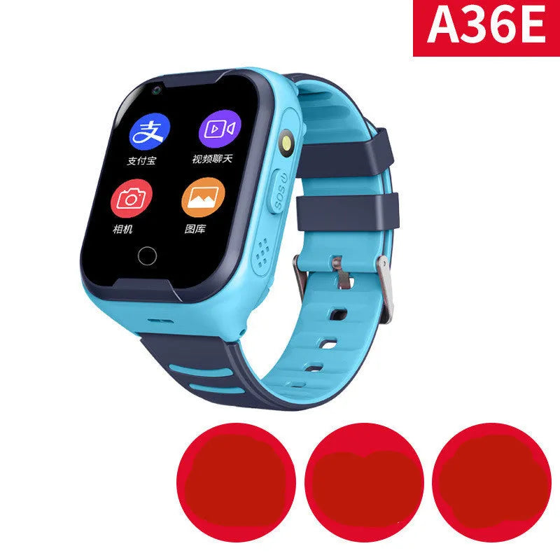 Blue and pink children's smartwatch with a 1.44-inch touchscreen for video calls and GPS positioning.
