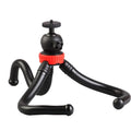 Black rubber octopus tripod with flexible legs and spherical gimbal head for mobile phones and cameras