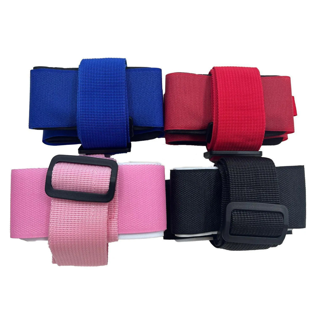 Adjustable shoulder strap for skiing bandages with hook and loop closure in multiple colour options