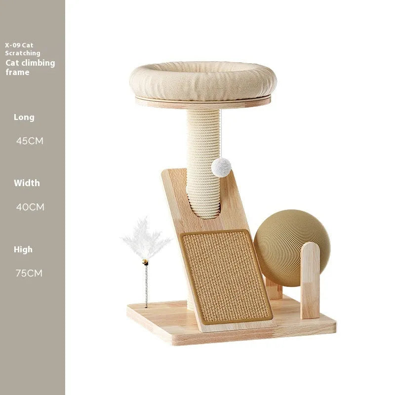 Small natural jute sisal cat climbing frame with scratching surface in cute style