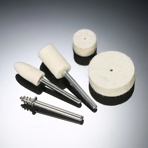 129-piece polishing wheel accessories set with white wool pads and iron shanks for rotary tool use