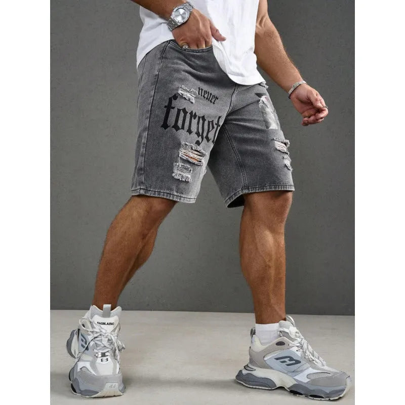 Men's letter printed Do The Old Cowboy shorts in khaki with double layer belt waist