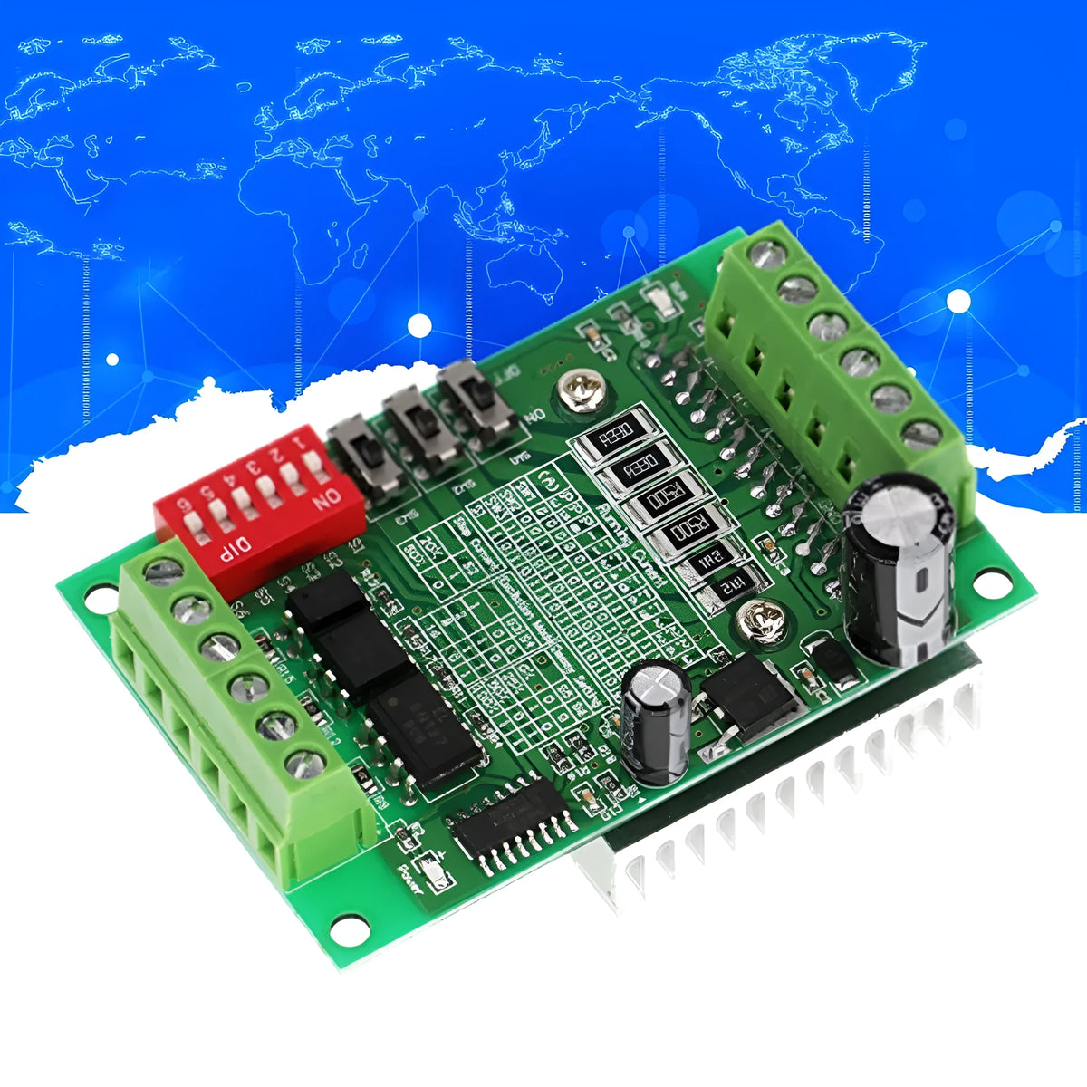 TB6560 3A stepper motor driver board with Toshiba chip and 6N137 optocoupler on white background