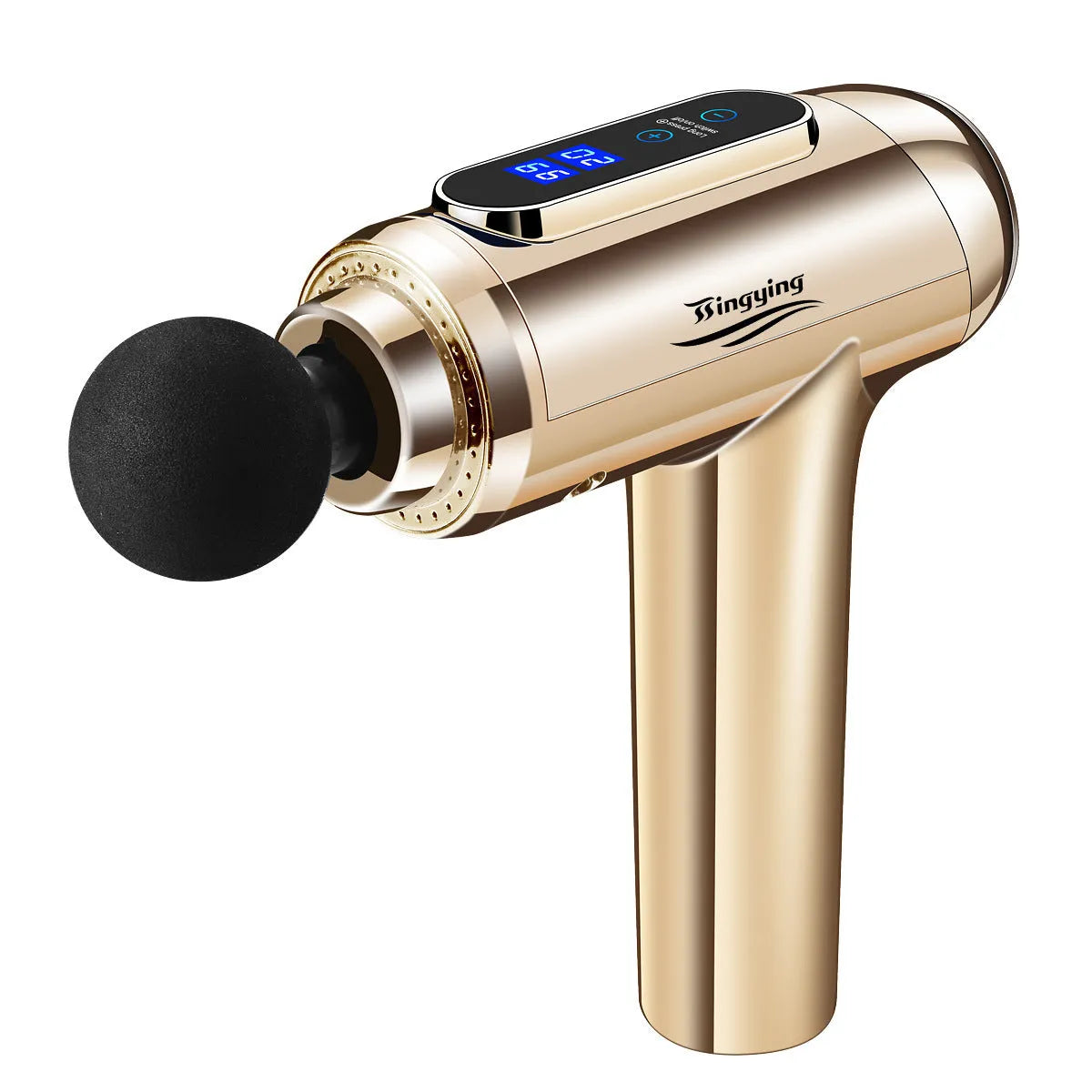 Electric fitness massager in Champagne Gold with 6 massage heads, ABS body, nano silicone handle and 217x172x60mm size