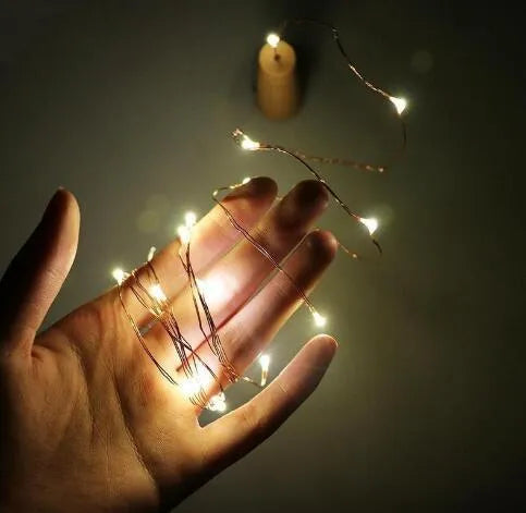 Copper wire LED string lights with bottle stopper for wine bottle decoration