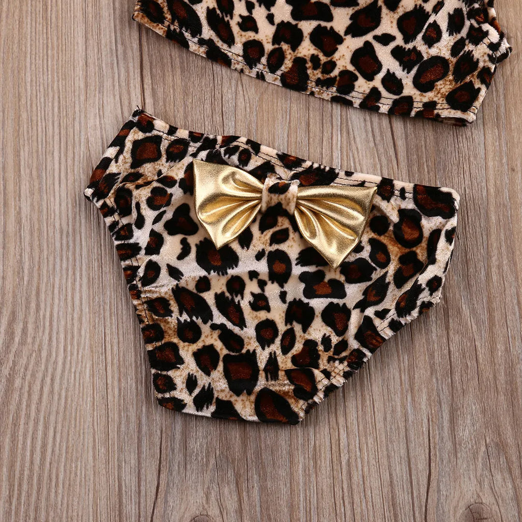 Kids baby girls leopard print one shoulder swimsuit in cotton blend, sizes 60-120