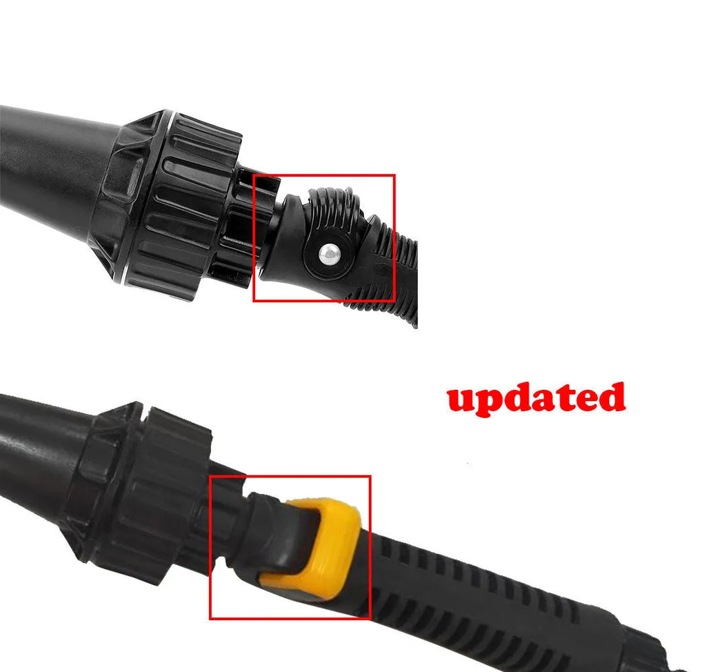 Water-driven rotary cleaning brush in black and yellow for car tyre and wheel cleaning with garden hose