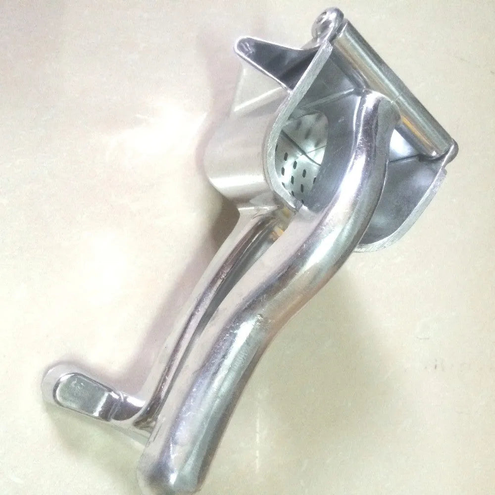 Silver heavy duty aluminium alloy lemon squeezer with large bowl on a counter