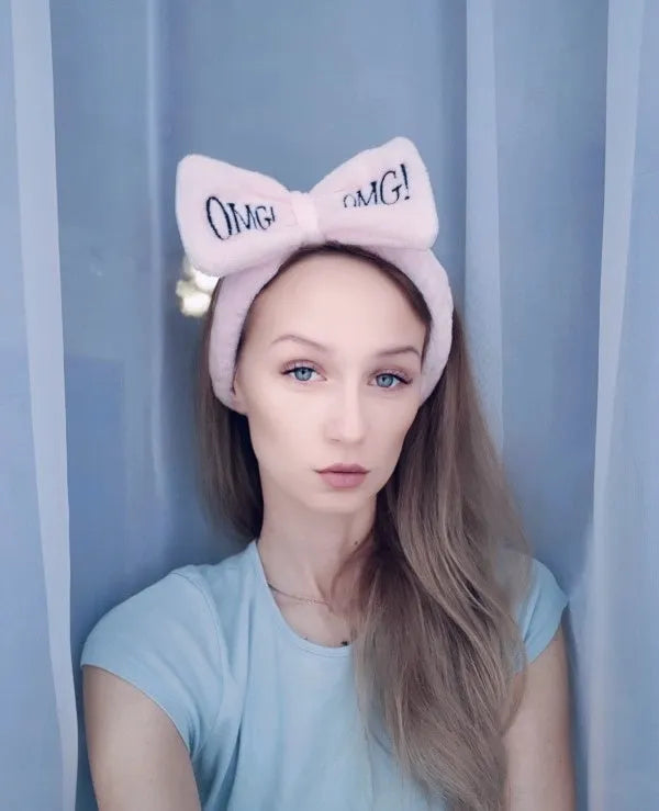 Coral velvet butterfly end hair band in pink with letter text styling