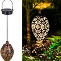 Outdoor solar hollow lamp with iron construction, warm white LED, IP55 waterproof, 60 cm height