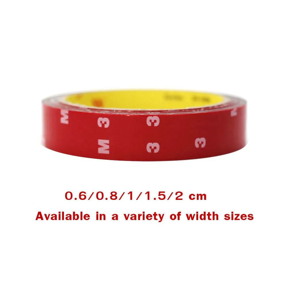 Red double sided adhesive M3 tape 0.6cm width acrylic foam on a car badge