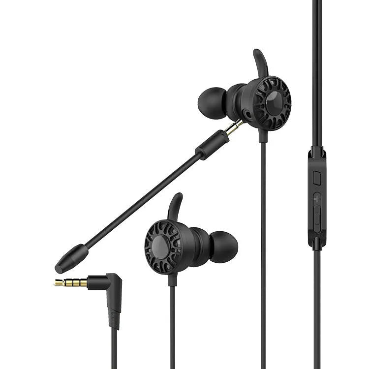 Wired in-ear gaming headset with silicone earplugs and 3.5mm L-shaped plug