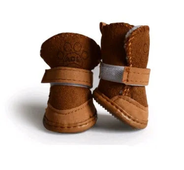 Khaki velvet dog snow boots set of four for small medium dogs winter warm paw protection