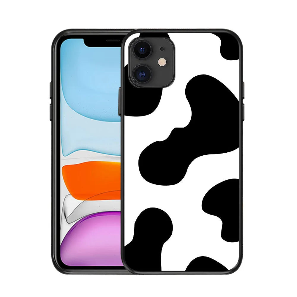 Milk pattern TPU back cover for Apple iPhone with grid and leopard print design, painted finish