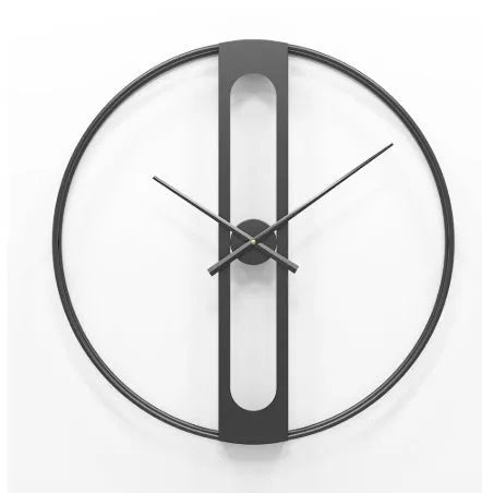 Large round metal wall clock with 50cm diameter in black or gold finish.