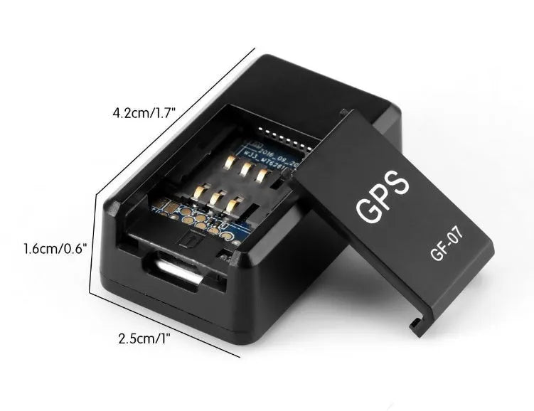 GF07 GPS anti-lost tracking alarm in black with SOS button, 35x20x14mm, 72-hour battery