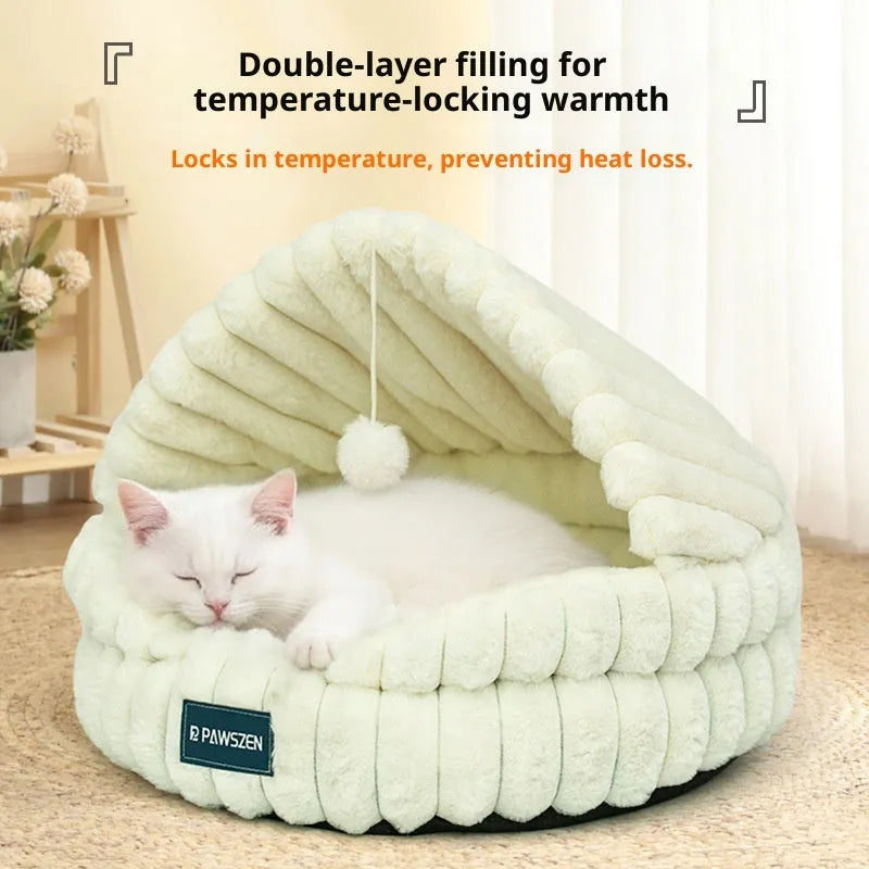 Large grey cloth cat nest with shell design, 50cm diameter, for indoor use