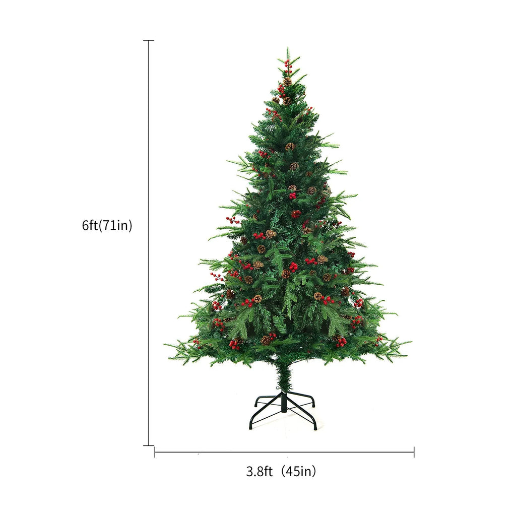 Green and white snow-covered artificial PVC Christmas tree with metal stand