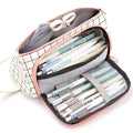 Square canvas pencil case with striped pattern, Korean style, in one of 15 colours