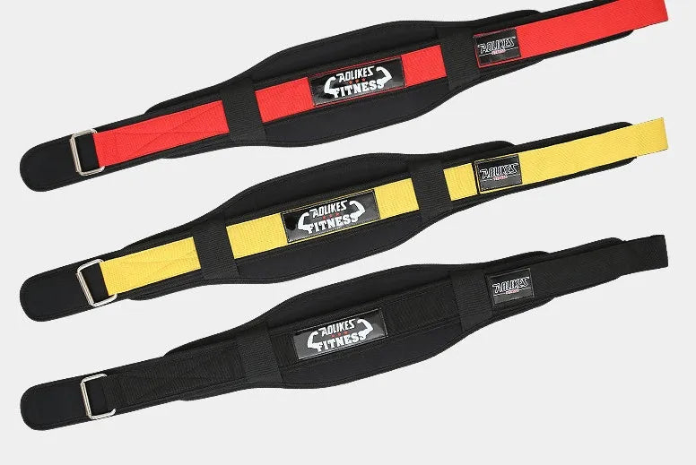 Nylon fitness weightlifting waistband belt for adult gym training in black red yellow colours