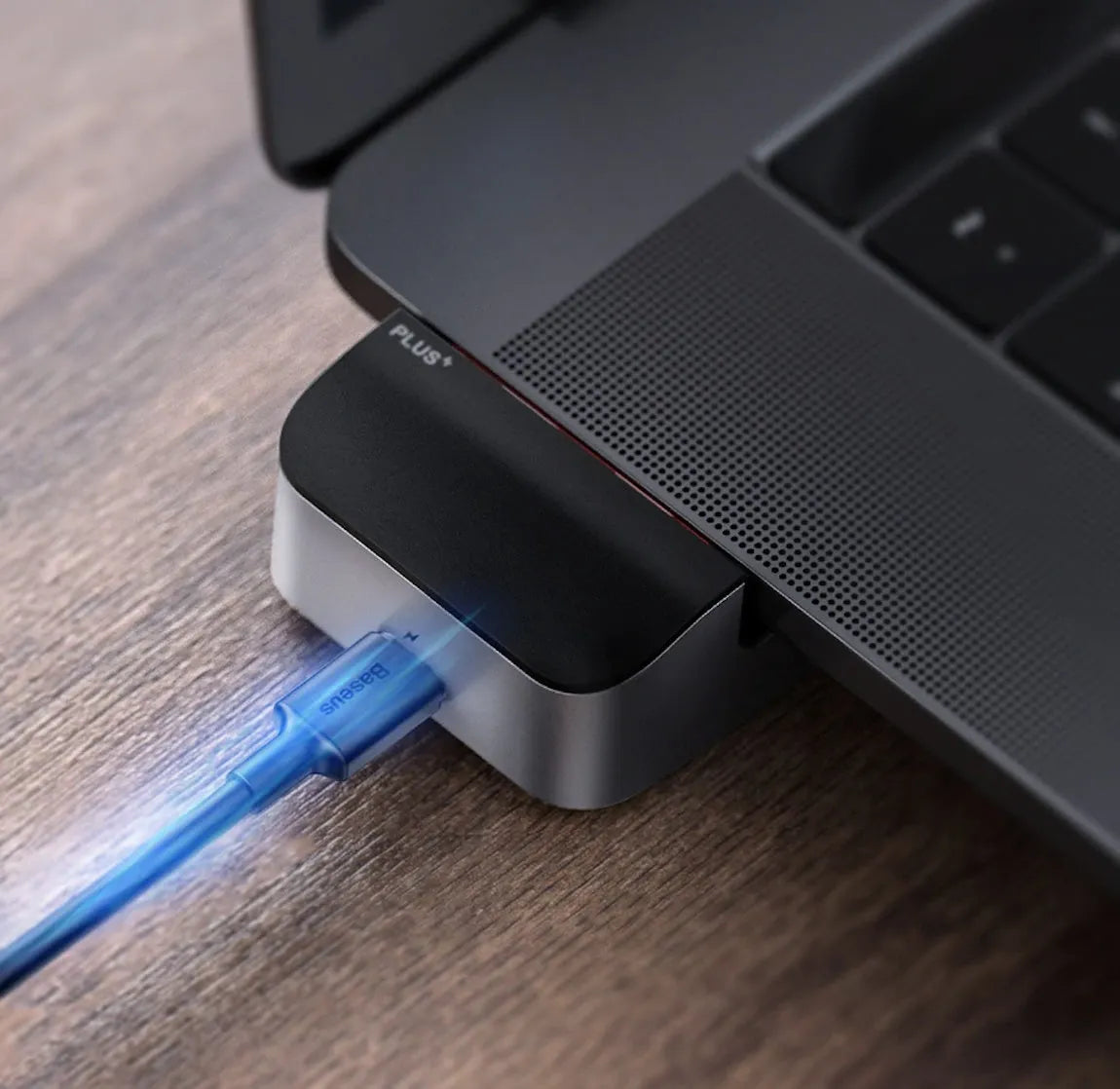 Mecha Era bracket type multifunctional HUB in space grey with aluminium alloy body and multiple ports including HDMI and USB3.0