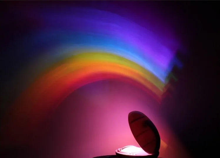 White ABS LED rainbow projection night light with multicolour beam on ceiling