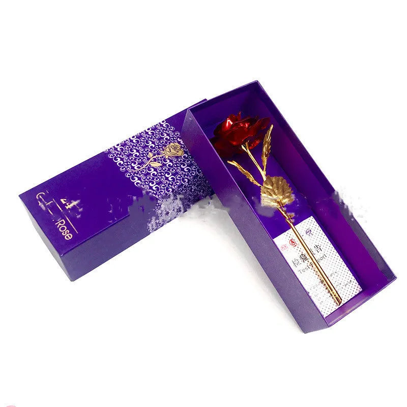 24K luminous gold rose flower set in gift box with tote bag, handmade plastic bouquet non-fade artificial roses