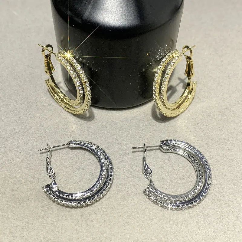 Minimal cross zircon ear buckle for women in gold and silvery clip-on earrings