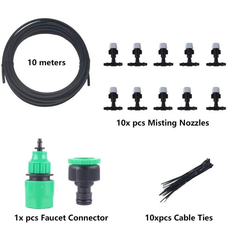 10 metre garden irrigation hose water mist system with 10 spray suits for cooling and humidification