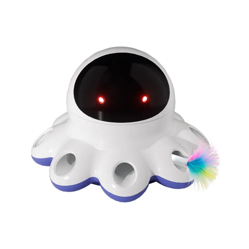 Automatic electric cat teaser toy with rotating shiny feathers in ABS plastic construction
