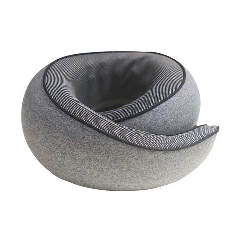 U-shaped memory foam travel neck pillow in grey with portable storage bag
